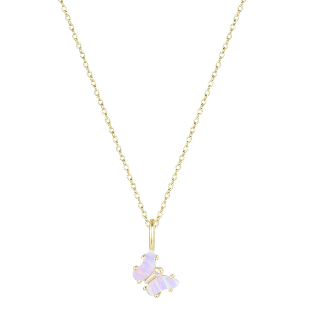 Mini Opal Butterfly Charm Necklace: Tangerine Opal / Gold - obligato