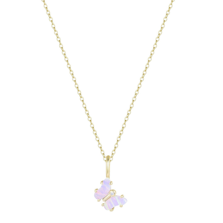 Mini Opal Butterfly Charm Necklace: Tangerine Opal / Gold - obligato