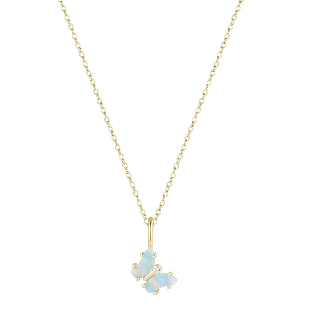 Mini Opal Butterfly Charm Necklace: Tangerine Opal / Gold - obligato