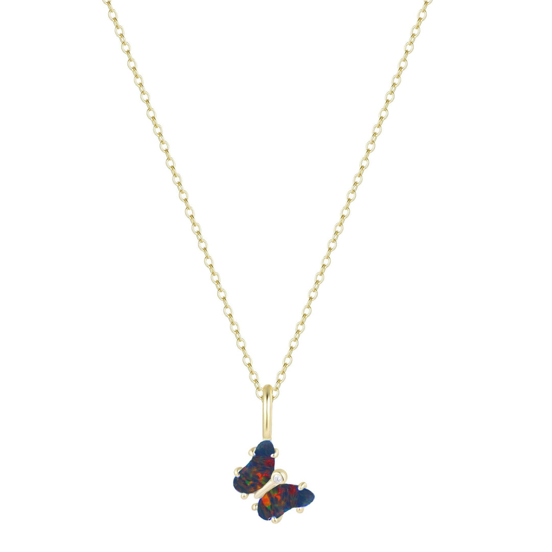 Mini Opal Butterfly Charm Necklace: Tangerine Opal / Gold - obligato