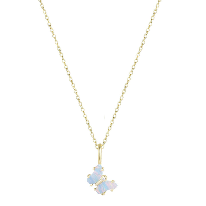 Mini Opal Butterfly Charm Necklace: Tangerine Opal / Gold - obligato