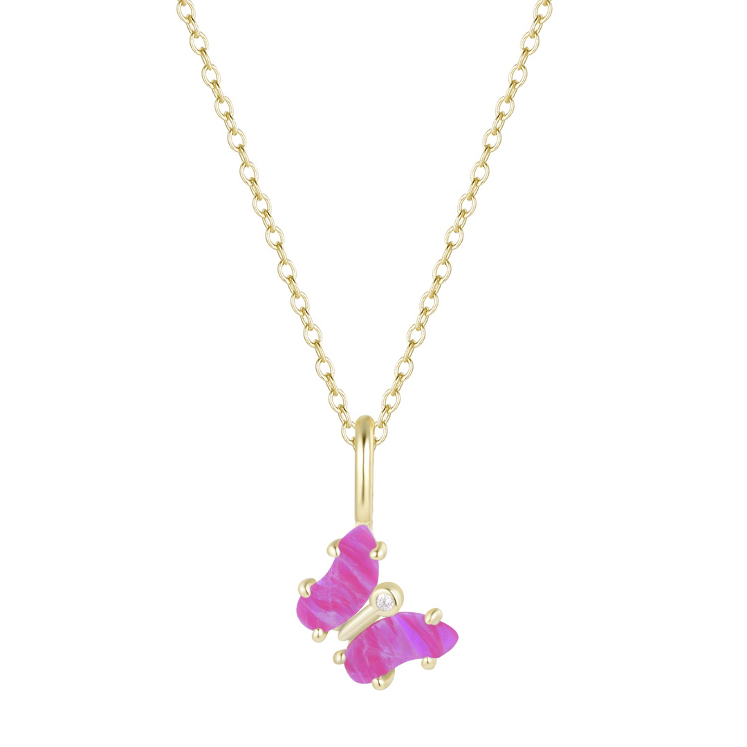 Mini Opal Butterfly Charm Necklace: Tangerine Opal / Gold - obligato