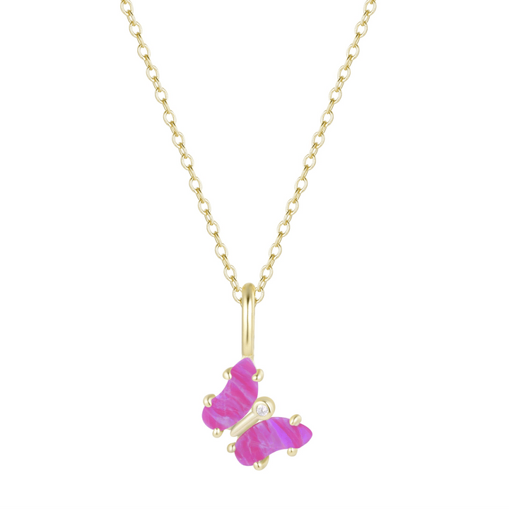 Mini Opal Butterfly Charm Necklace: Tangerine Opal / Gold - obligato
