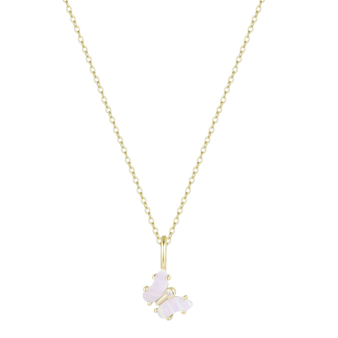 Mini Opal Butterfly Charm Necklace: Tangerine Opal / Gold - obligato