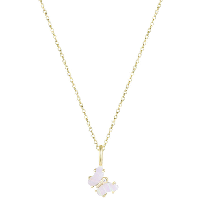 Mini Opal Butterfly Charm Necklace: Tangerine Opal / Gold - obligato