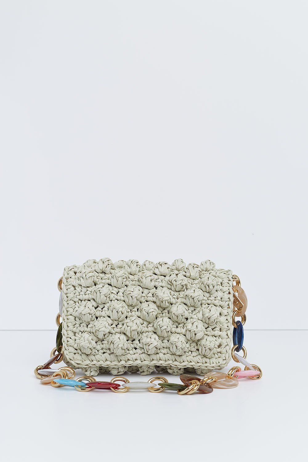Mini Raffia Bag in Off - White with Multi Chain - obligato