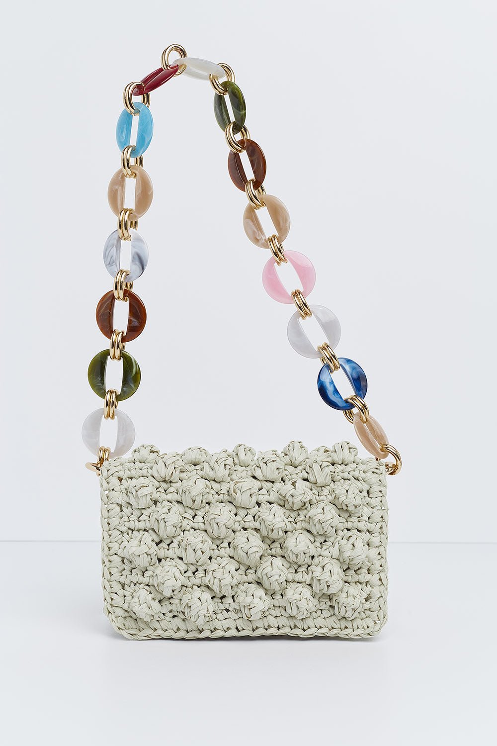 Mini Raffia Bag in Off - White with Multi Chain - obligato
