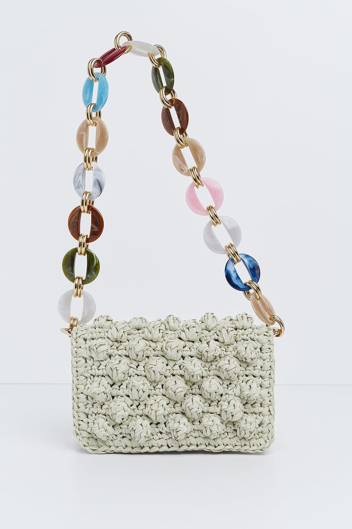 Mini Raffia Bag in Off - White with Multi Chain - obligato