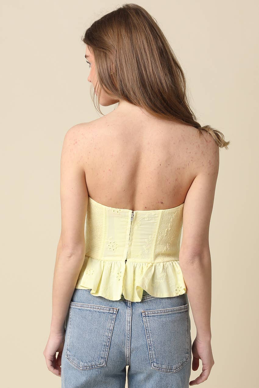 Mira Textured Peplum Tube Top in Butter Small - obligato