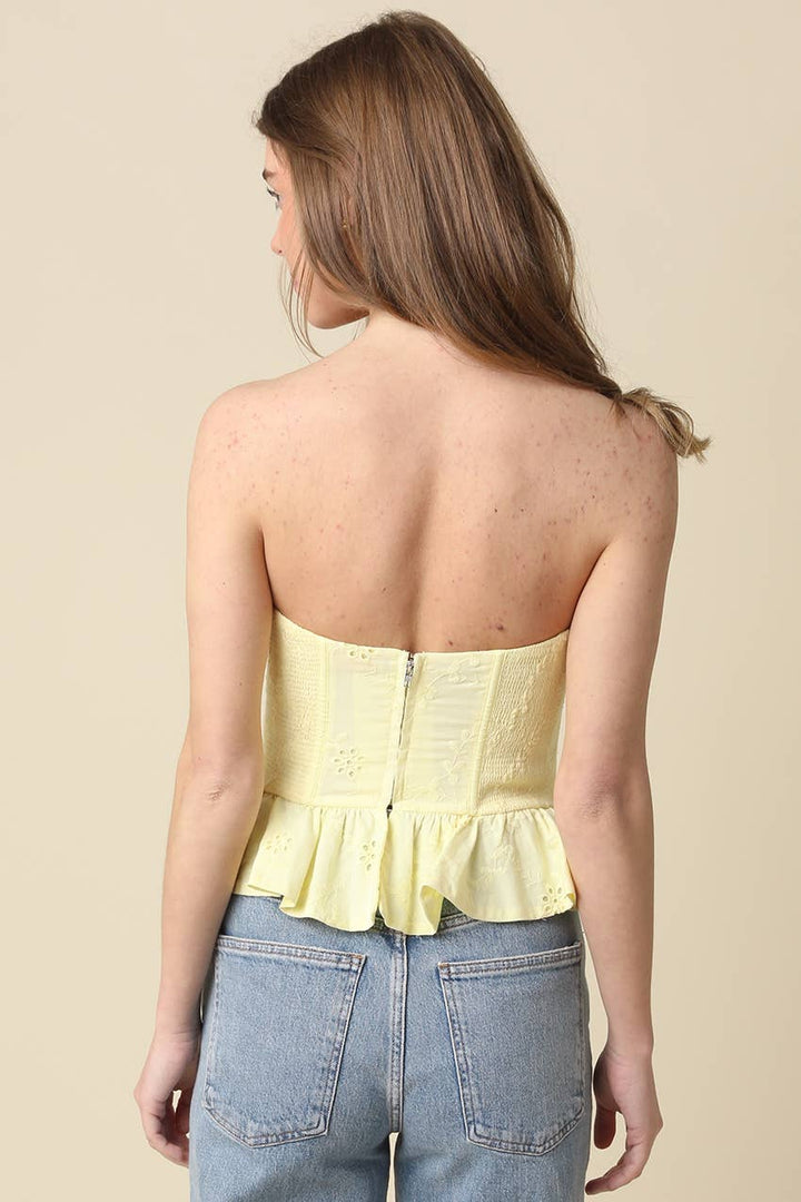Mira Textured Peplum Tube Top in Butter Small - obligato