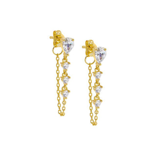 Multi CZ Stone Front Back Chain Stud Earring: Gold - obligato