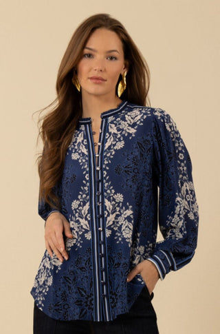 Mylah Top in Navy Print - obligato