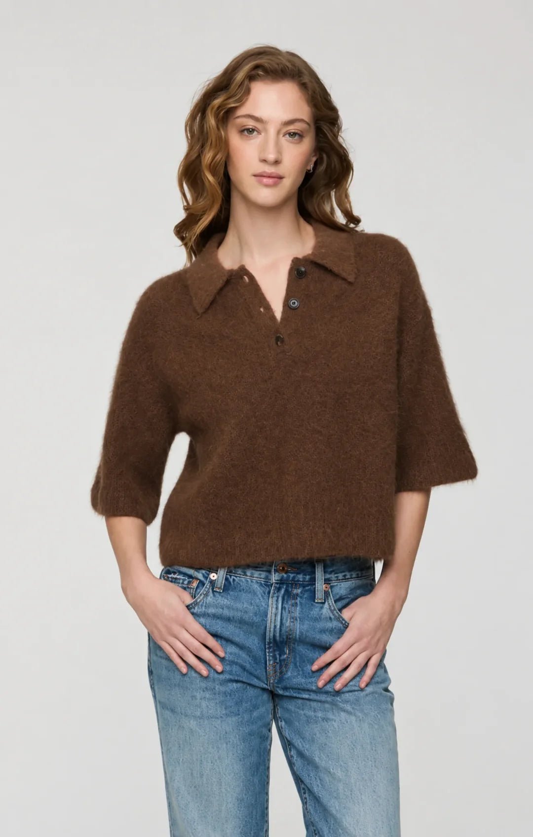 Nadya Alpaca Blend Boxy Polo Sweater - obligato