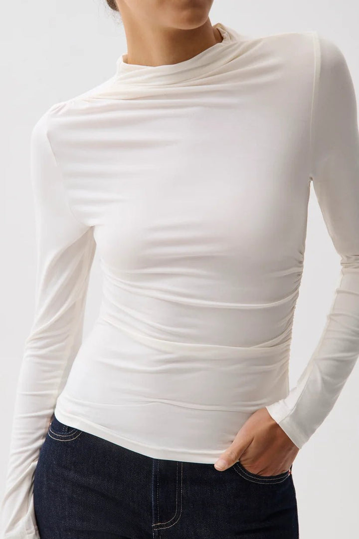 NATHALIA LONG SLEEVE DRAPED MOCK NECK - obligato
