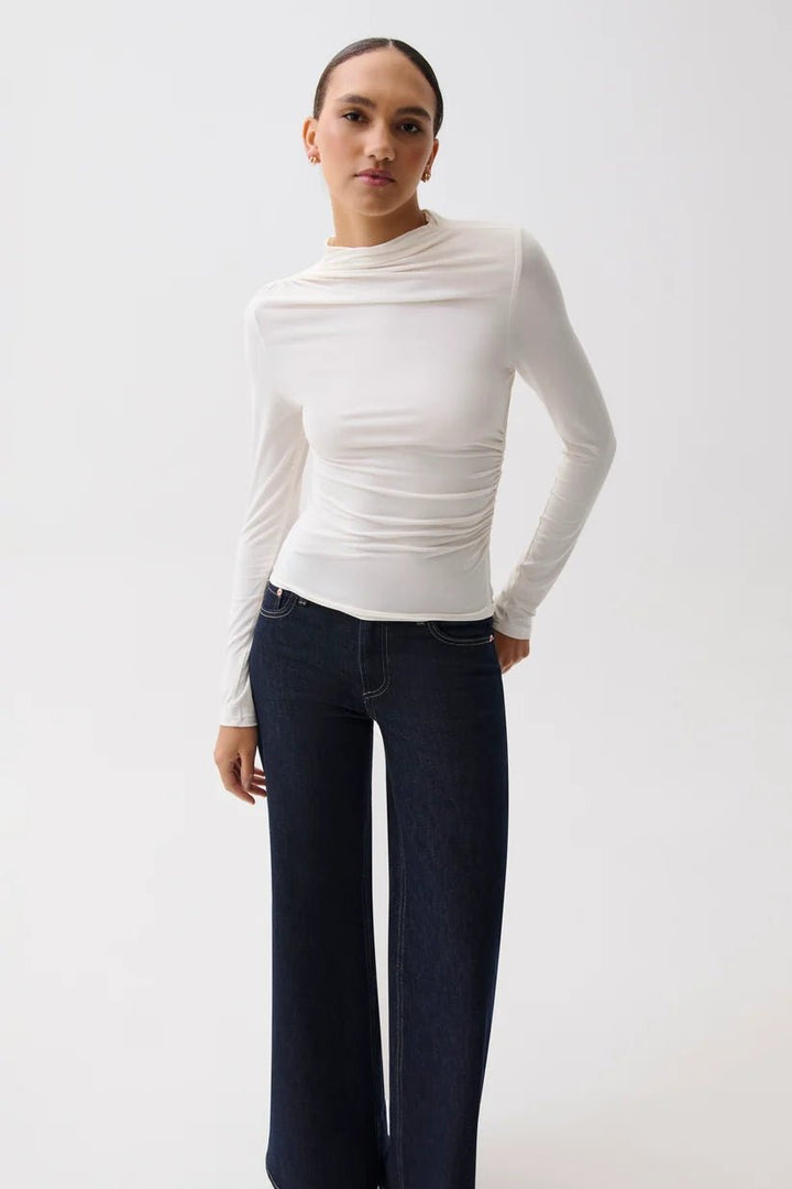 NATHALIA LONG SLEEVE DRAPED MOCK NECK - obligato