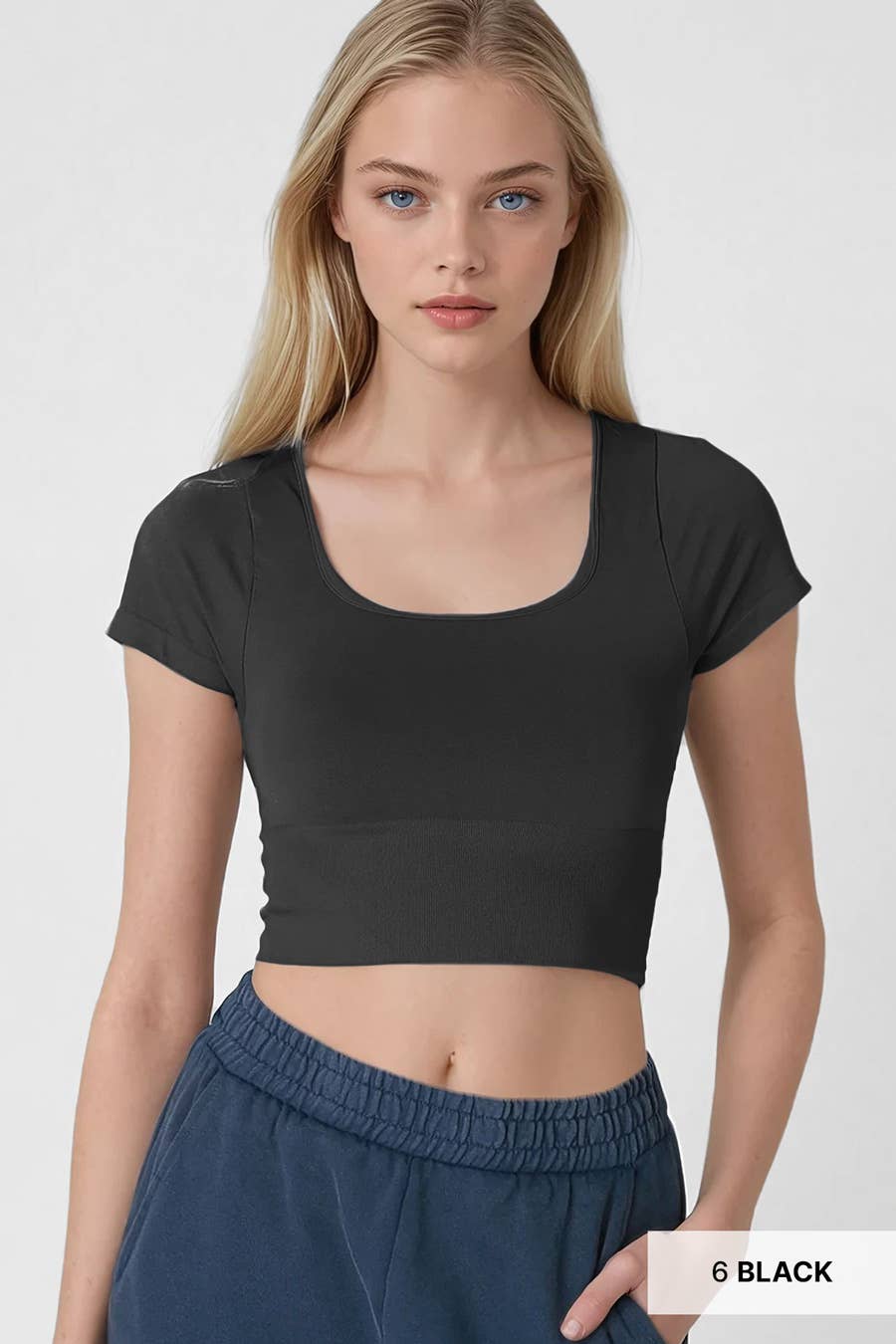 NS8114 - Cap Sleeve Square Neck Top: 6 Black - obligato