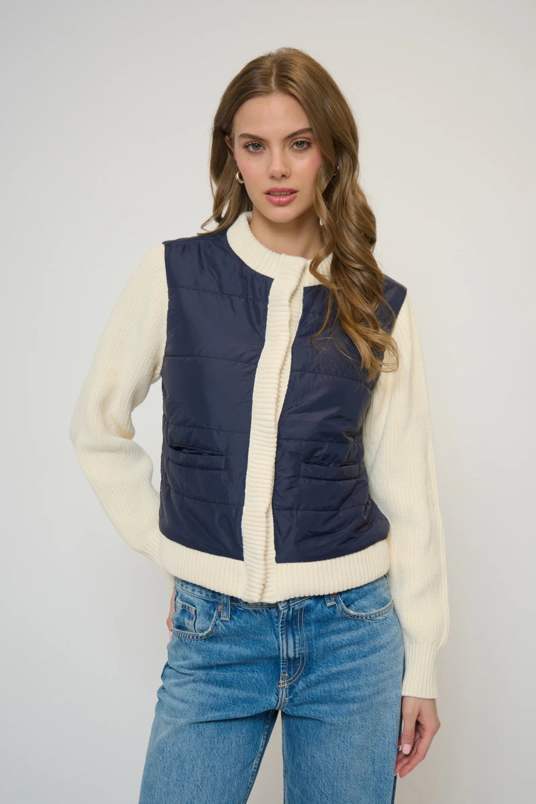 Nylon Quilted Jacket With Sweater Sleeves - obligato