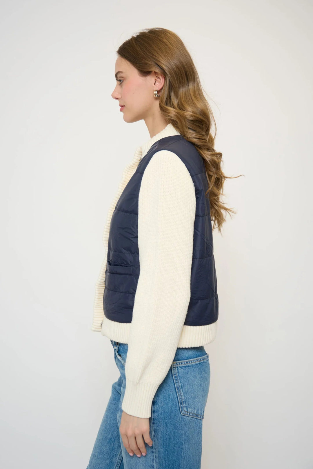 Nylon Quilted Jacket With Sweater Sleeves - obligato