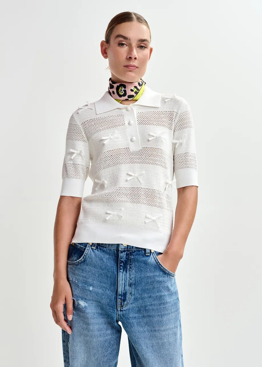 Off - white bow - embellished knit polo - obligato