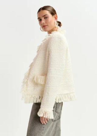 Off - white fringed wool - blend bouclé jacket - obligato