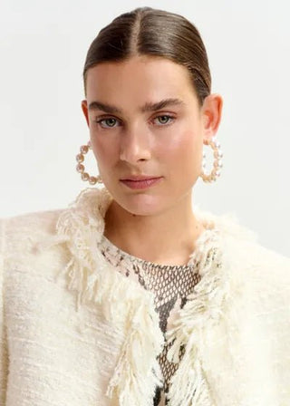 Off - white fringed wool - blend bouclé jacket - obligato