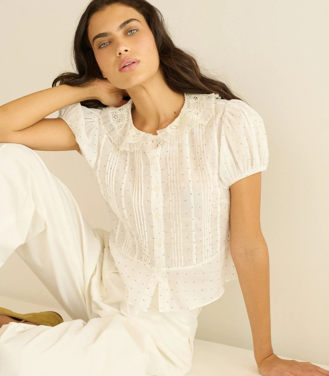 Oleta Top in Salt Flock Dot - obligato