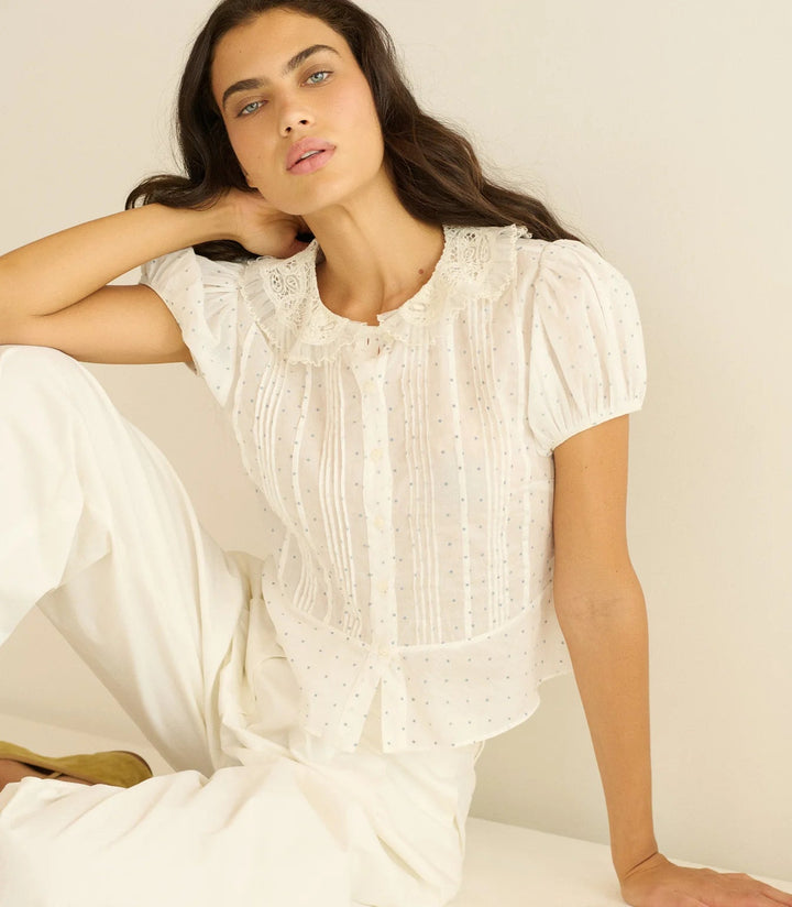 Oleta Top in Salt Flock Dot - obligato