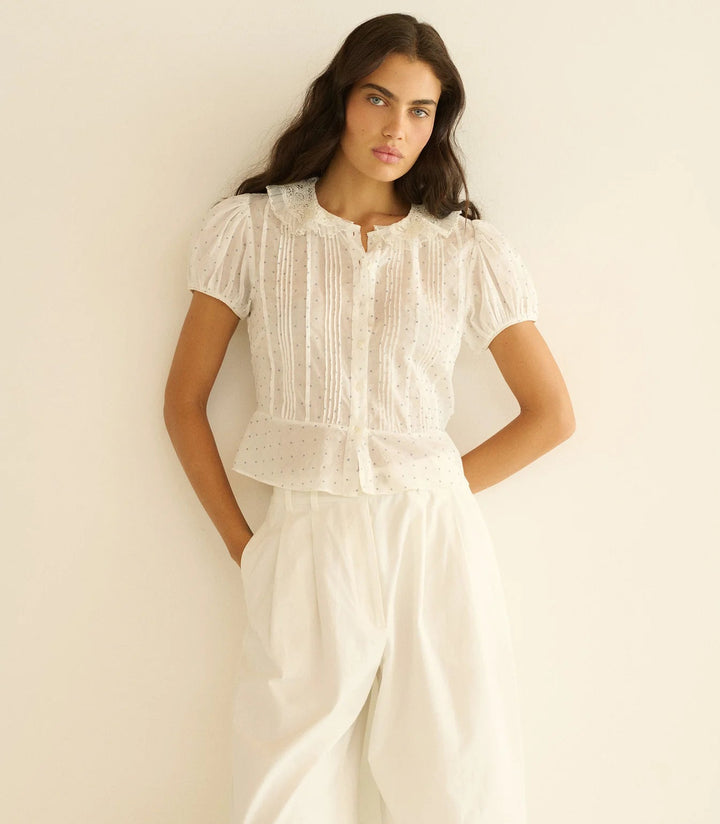 Oleta Top in Salt Flock Dot - obligato