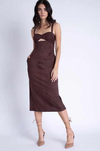 Olivia Suede Dress Midi in Brown - obligato