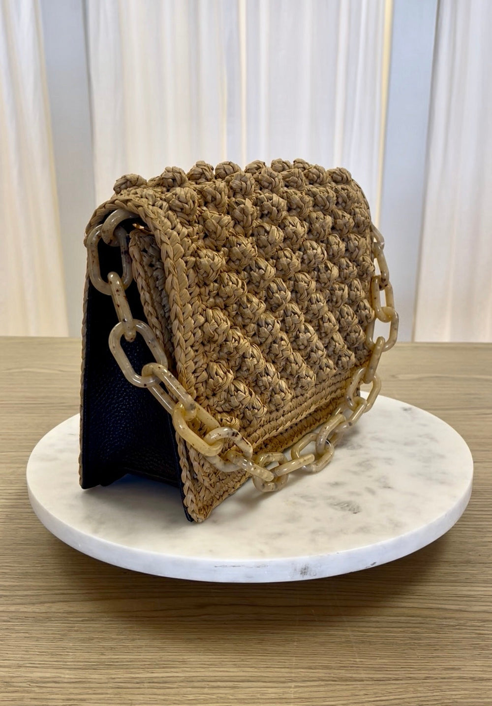 Olympia Leather / Raffia bag in Beige - obligato