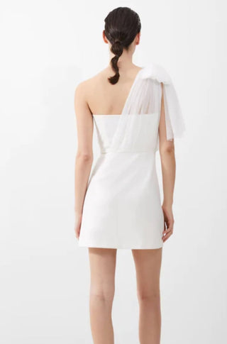 One Sleeve Organza Tie White Dress - obligato
