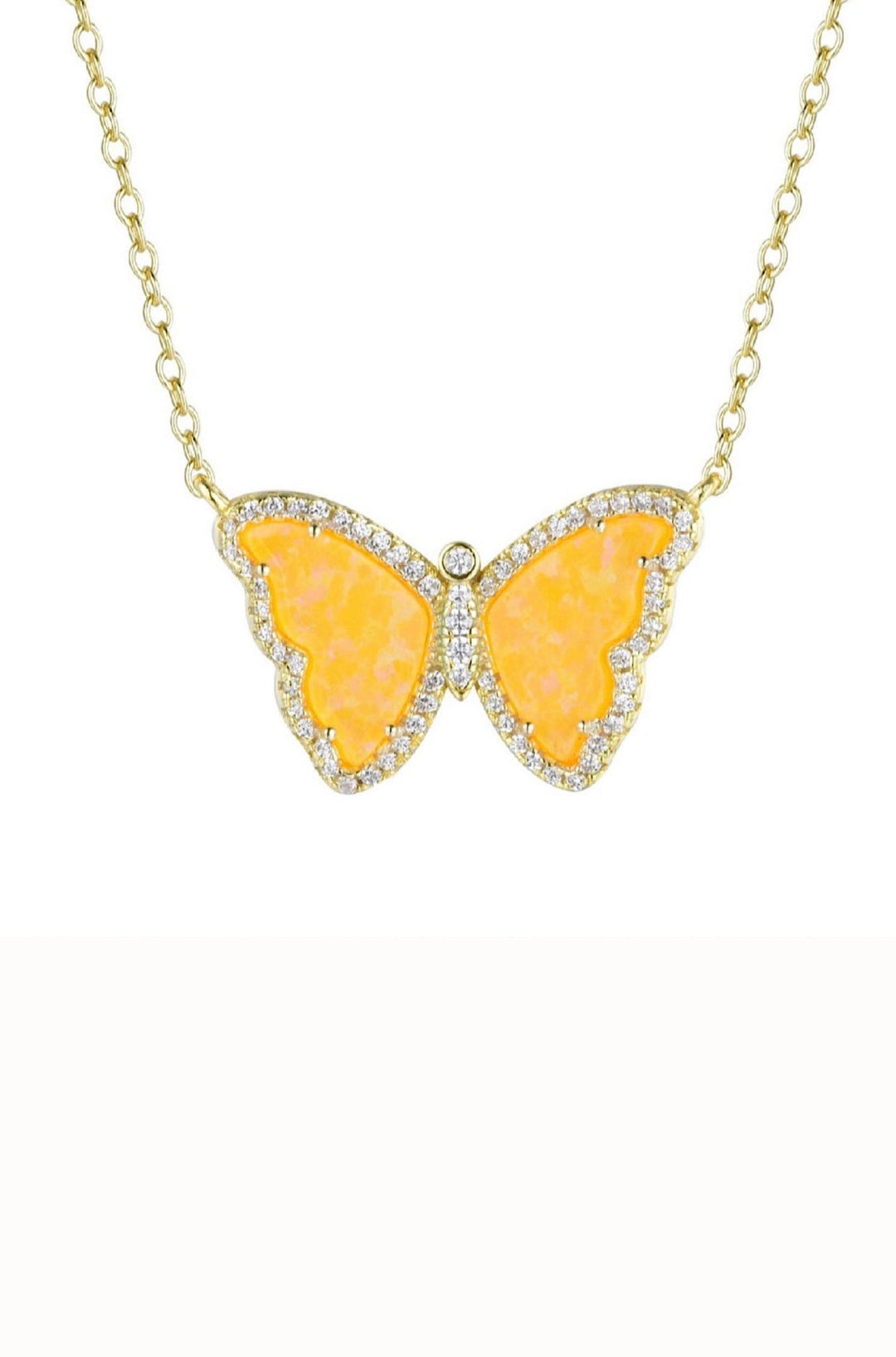 Opal Butterfly Necklace With Crystals: Tangerine Opal / Gold - obligato
