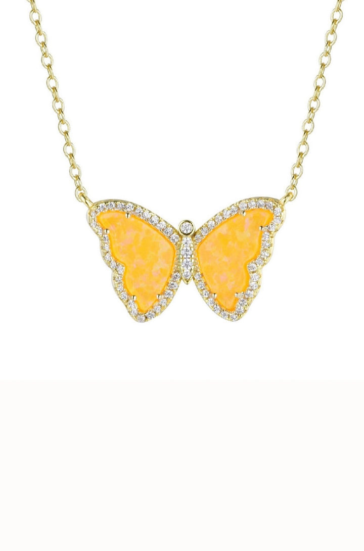 Opal Butterfly Necklace With Crystals: Tangerine Opal / Gold - obligato