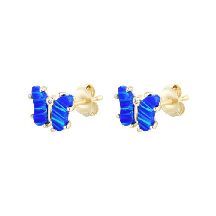 Opal Butterfly Stud Earrings: Light Blue Opal / Gold - obligato