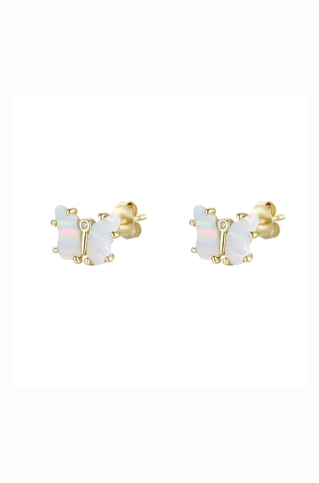 Opal Butterfly Stud Earrings: White Opal / Gold - obligato