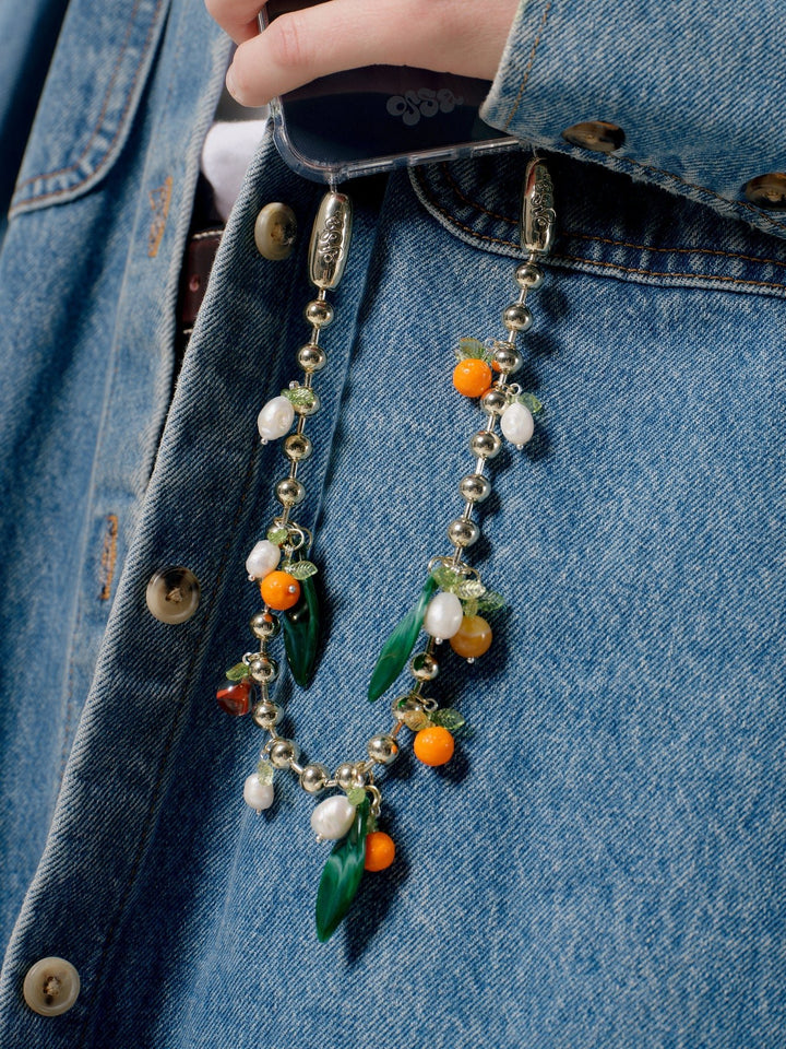 Orange and Pearl Ballchain Wristlet - obligato