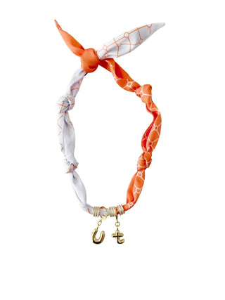 Orange and White Game Day Bubble Letter Scarf Necklace - obligato