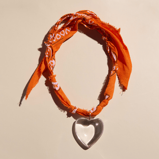 Orange Bandana Necklace: Clear Acrylic Heart Charm - Silver / Orange - obligato
