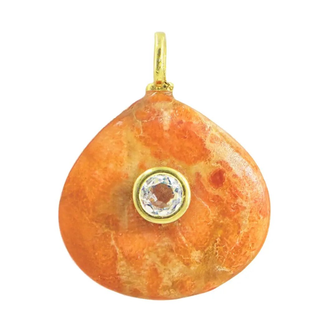 Orange Coral Gemstone Pendant with Topaz - Fan - obligato