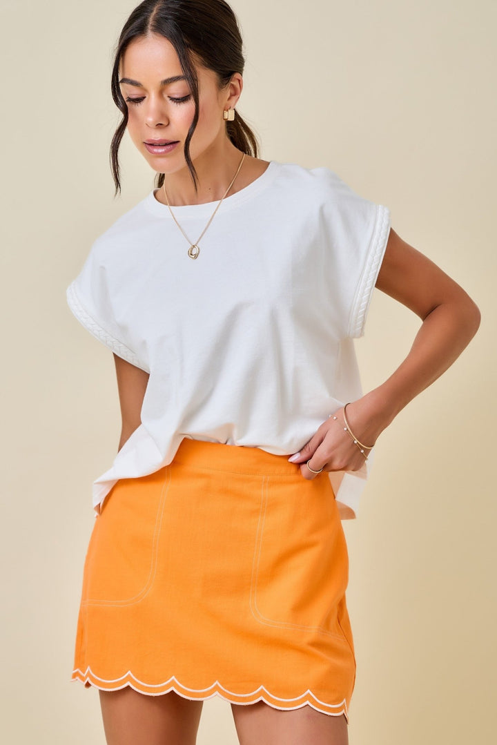 Orange Scalloped Hemi Mini Skirt - obligato