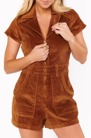 Outlaw Romper in Saddle Brown Corduroy - obligato