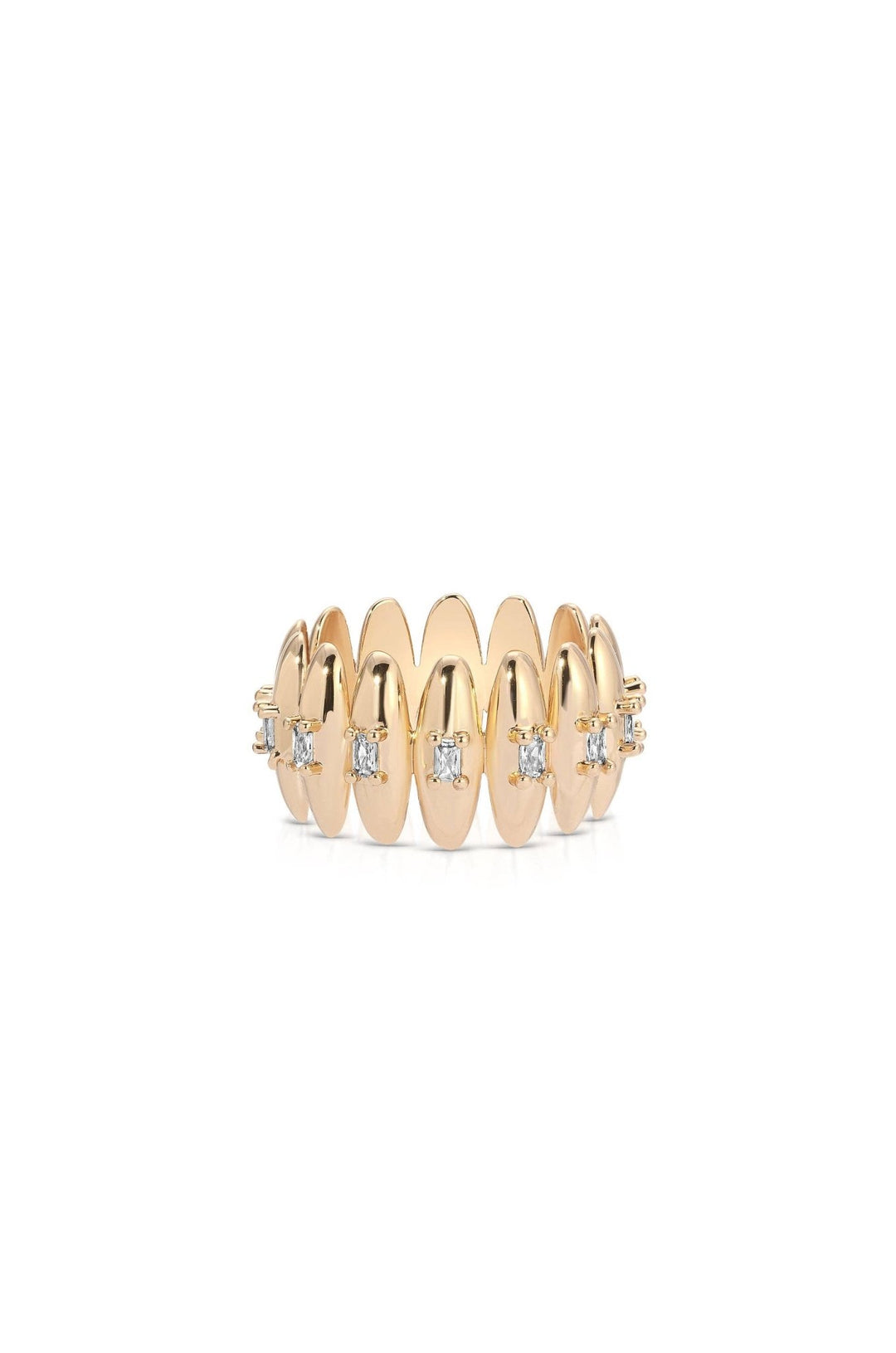 Oval Dome Baguette Band Ring: Clear Crystals / 7 - obligato