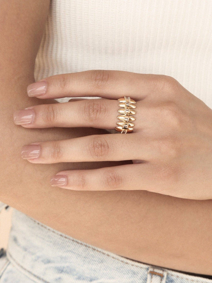 Oval Dome Baguette Band Ring: Clear Crystals / 7 - obligato
