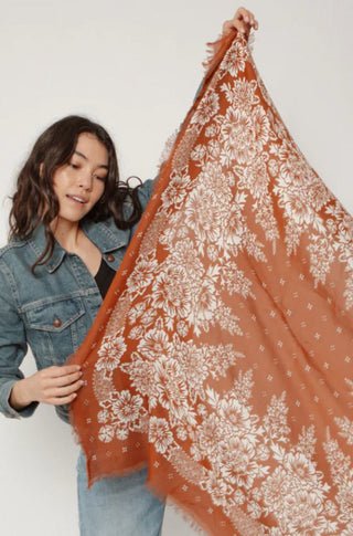 Oversize Fringe Bandana in Blossom Cocoa - obligato