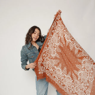 Oversize Fringe Bandana in Blossom Cocoa - obligato