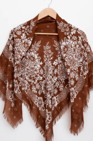 Oversize Fringe Bandana in Blossom Cocoa - obligato