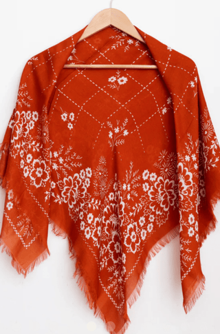 Oversize Fringe Bandana in Field Chili - obligato