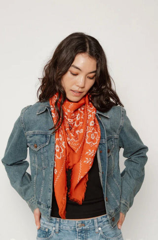 Oversize Fringe Bandana in Field Chili - obligato