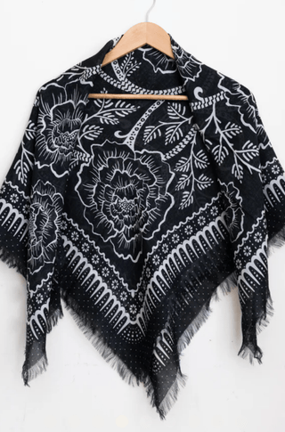 Oversize Fringe Bandana in Ramble Black - obligato