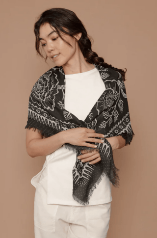 Oversize Fringe Bandana in Ramble Black - obligato